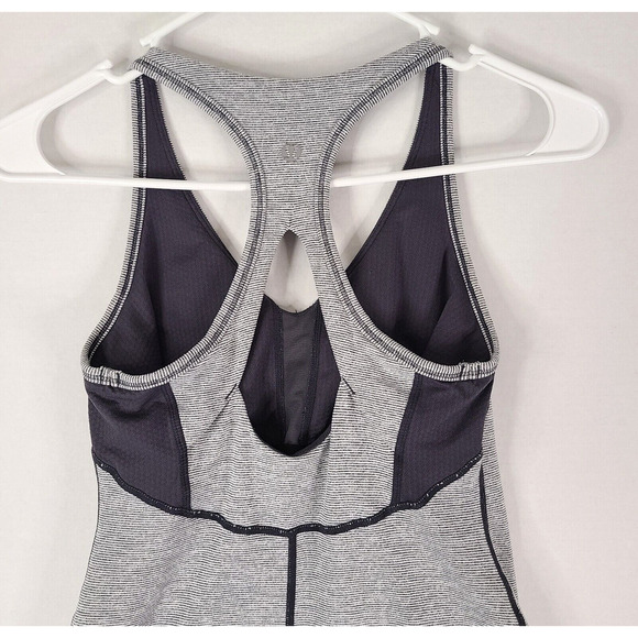 Lululemon Tank Top 4 Racerback Keyhole Stripe Built In Bra Active Black White - Picture 5 of 13